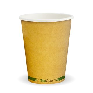 BioPak 8oz Single Wall Green Line Kraft Bio Cups