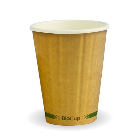 Biopak 8oz Kraft Double Wall Cup with Green Stripe
