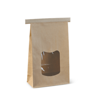 Detpak (Brown) Large Window Tin Tie Bag    ctn/400      242(L) x 155(W) x 70(G) mm 6.1(W) x 2.8(G) x 9.5(L) in