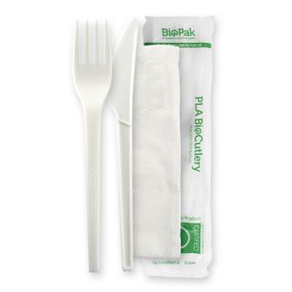 BioPak Knife, Fork & Napkin Pack PLA
