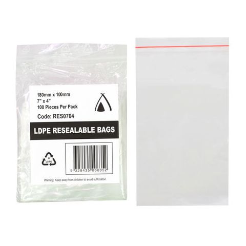 Resealable Bag  180 x 100mm  (7 X 4)