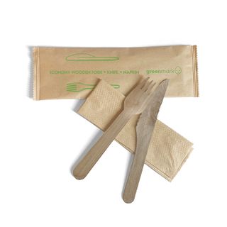 6" Wooden Knife, Fork & Napkin Set   ctn/400