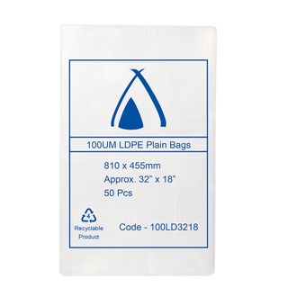 LDPE Clear Poly Bag 32' x 18"  100um   ctn/200