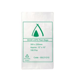 12" x 10" 50um LDPE Clear Poly Bags   ctn/1000