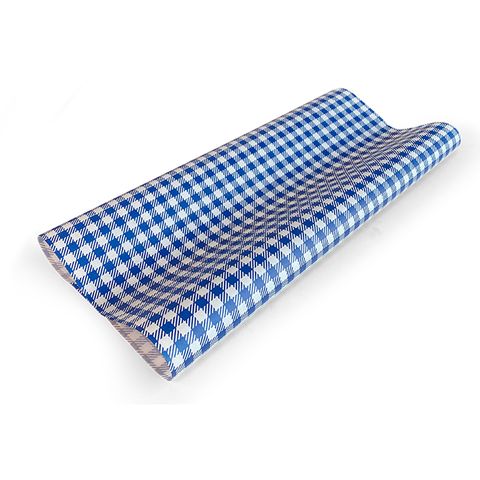 Foopak Premium Grease Proof Paper Blue Gingham Cut 4      200 x 330mm