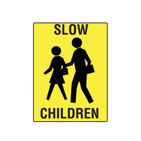 Slow - Children Crossing Picto - Black on Yellow - 600mm x 450mm - Poly Sign