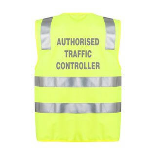 Fluro Reflective Yellow Vests - XX Large - with Print - Authorised Traffic Controller -