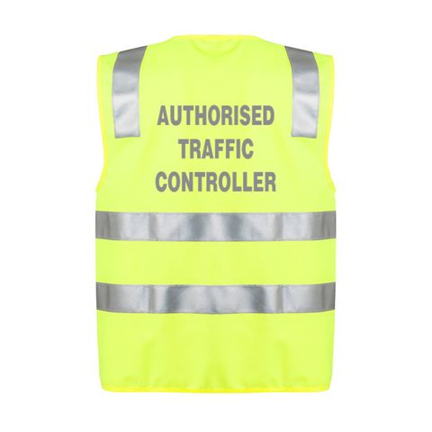 Fluro Reflective Yellow Vests - Large - with Print - Authorised Traffic Controller -