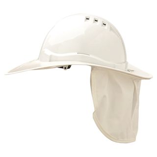Hard Hat Plastic Brim w/ Neck Flap - WHITE