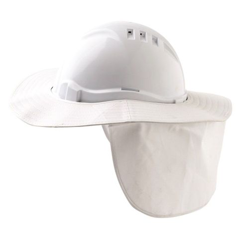 Hard Hat Cottom Brim with Neck Flap - WHITE