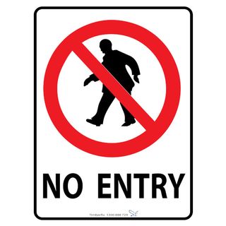 No Entry With Picto - ( Red/Black on White ) - 600mm x 450mm - Poly Sign