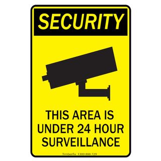 Security - This Area Is Under 24 Hour Surveillance - 600mm x 450mm - Black on Yellow - Poly Sign