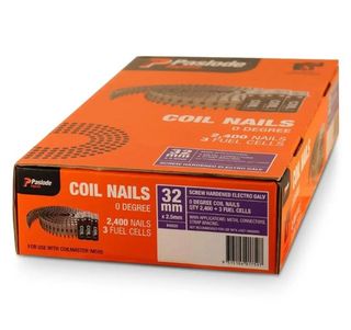 32mm x 2.5mm Paslode Screw Hardened Galvanised Coil Nails / box 2400 Plus 3 fuel cells - B40020