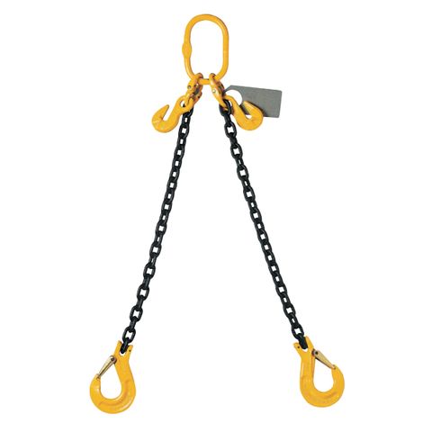8mm x 2mtr Double Leg Chain Sling - Nett (With Clevis Sling Hook C/W Safety Latches & 2 x Shortening Grab Hooks)