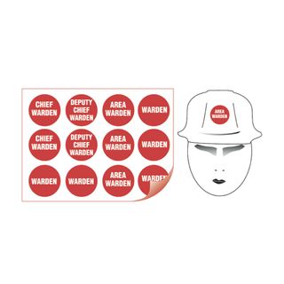 Sheet of 12 (50mm Diametre) Helmet Red Fire Warden Stickers