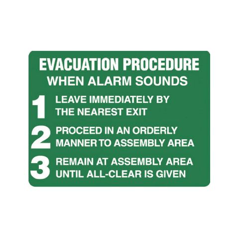 Evacuation Procedure When Alarm Sounds - 450mm x 300mm - Poly Sign