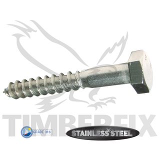 M12 x 75mm 316 Stainless Coach Screw Hex Head
