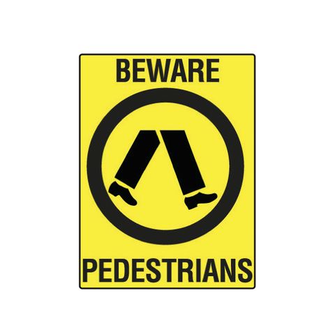 Beware - Pedestrians Crossing - Black on Yellow - 600mm x 450mm - Poly Sign