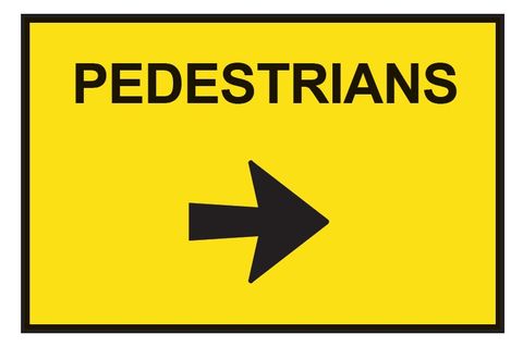 Pedestrians - Right Arrow - Aluminum Sign - Class 1 Reflective - 900mm x 600mm