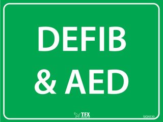 DEFIB & AED -- White On Green - 600mm x 450mm - Poly Sign