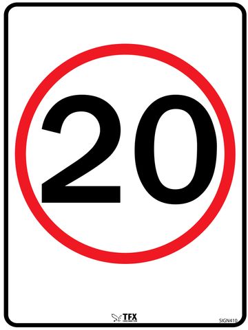 20 km Speed Limit - ( Black/Red on White ) - 600mm x 450mm - Poly Sign