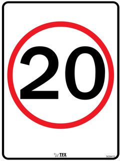 20 km Speed Limit - ( Black/Red on White ) - 600mm x 450mm - Poly Sign