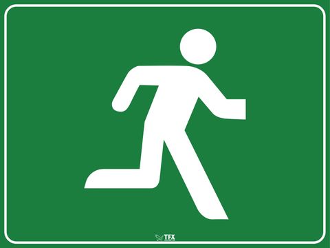 Man Running - Right Arrow - White On Green - 600mm x 450mm - Poly Sign