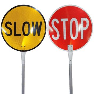 Stop/Slow Bats 450mm Sign With Handle-Reflective-Class 2