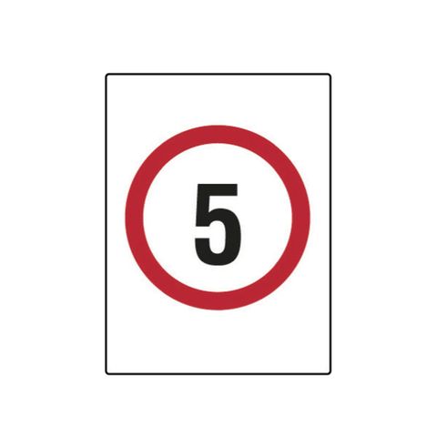 5km - Speed Limit - ( Black/Red on White ) - 600mm x 450mm - Poly Sign