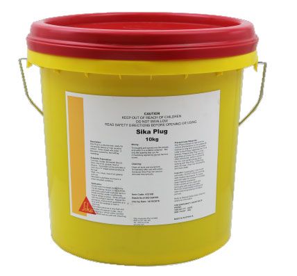 Sika Plug  10kg Pail  Cementitious Fast setting water plug to stop pressure leaks. Used in culverts, tunnels, tanks, basements and pools.