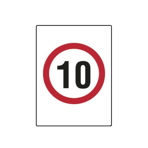 10km Speed Limit - ( Black/Red on White ) - 600mm x 450mm - Poly Sign