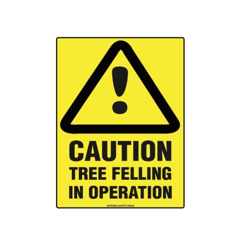 Caution - Tree Felling in Operation - Black on Yellow - 600mm x 450mm - Poly Sign