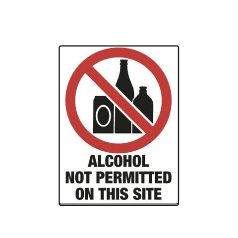 Alcohol Not Permitted on This Site - ( Red/Black on White ) - 600 x 450mm - Poly Sign