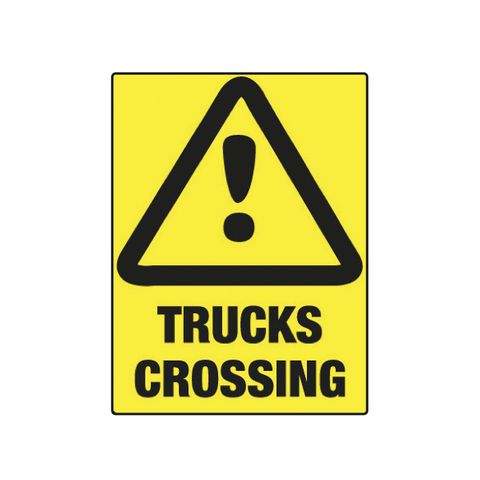 Trucks Crossing - Black on Yellow - 600mm x 450mm - Poly Sign