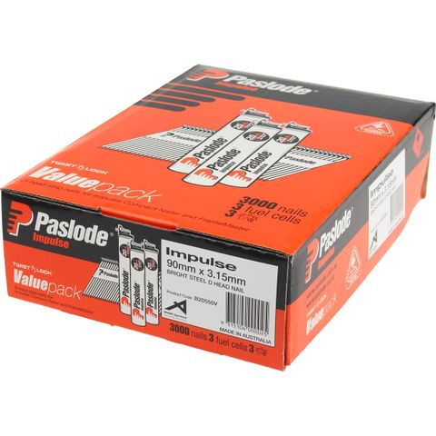 90mm x3.15mm Bright Paslode Framing Nails 3000 - Value Pack - B20550V