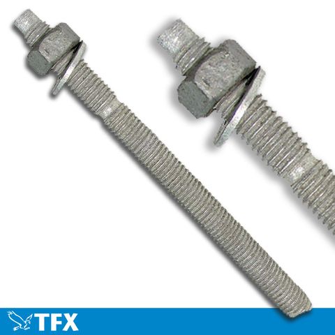 M24 x 300mm Galvanised Chemstuds with nut and washer