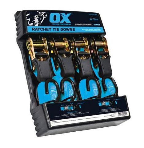 OX RATCHET TIE DOWN 500KG 4PK