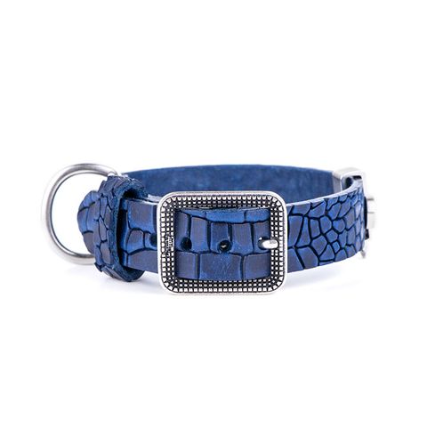 My Family Tucson Leather Collar Blue Med/Lge