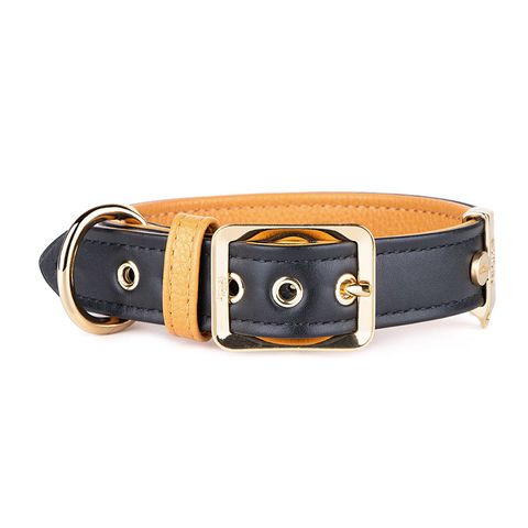 My Family Hermitage Leather Collar Black & Ochre Xlge
