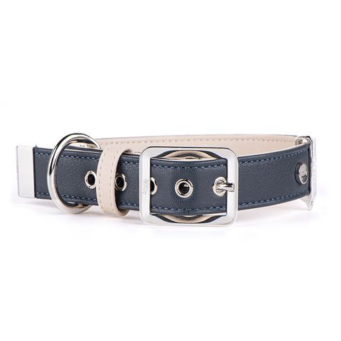 My Family Hermitage Leather Collar Dark Blue & Cream 2xlge