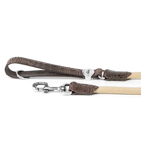 My Family Tucson Leather & Rope Leash Grey Med