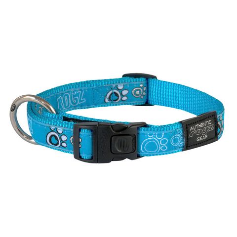 Rogz Fancy Dress Collar Turquoise Paws Lge