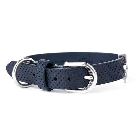 My Family Leather Monza Dog Collar Blue Sml