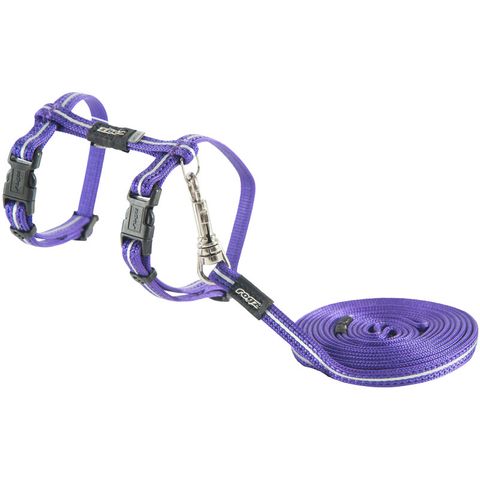 Rogz Alleycat Harness & Lead Set Purple 8mm