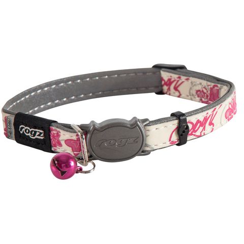 Rogz Glowcat Safeloc Collar Pink Butterf 11mm