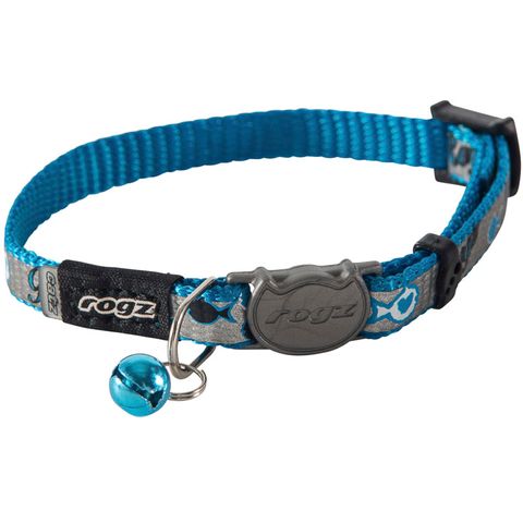 Rogz Reflectocat Safety Release Collar Blue Fish Xsml