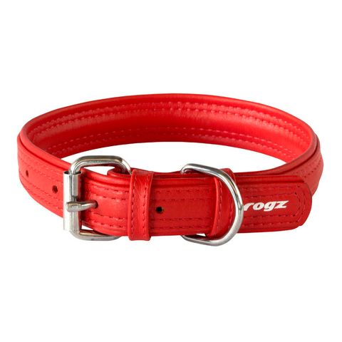 Rogz Leather Buckle Collar Red Xlge 35mm•