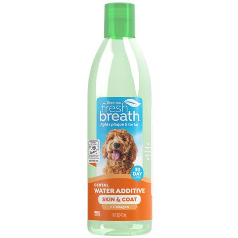 TropiClean Fresh Breath Dental Water Additive Skin & Coat with Collagen for Dogs 473mL