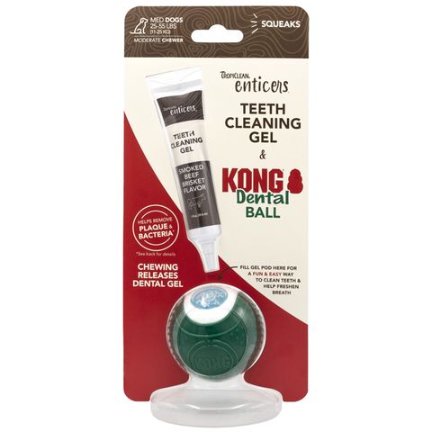 TropiClean Enticers Kong Dental Ball & Smoked Beef Brisket Gel Med