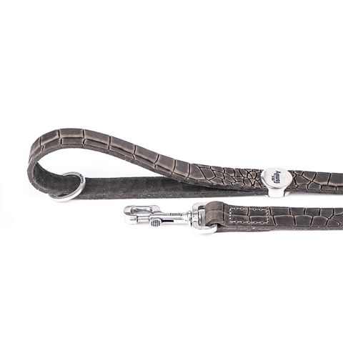 My Family Tucson Leather Leash Grey Med